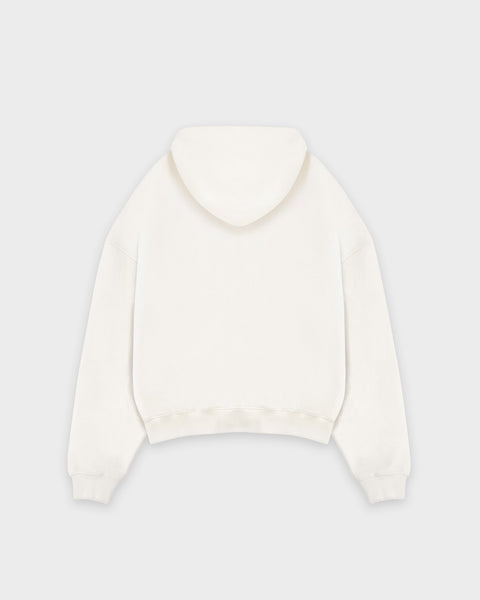 Heavy Cropped Off White Basic Hoodie