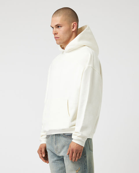 Heavy Cropped Off White Basic Hoodie