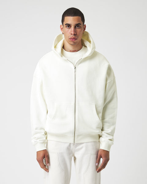 Heavy Off White Basic Zip Hoodie