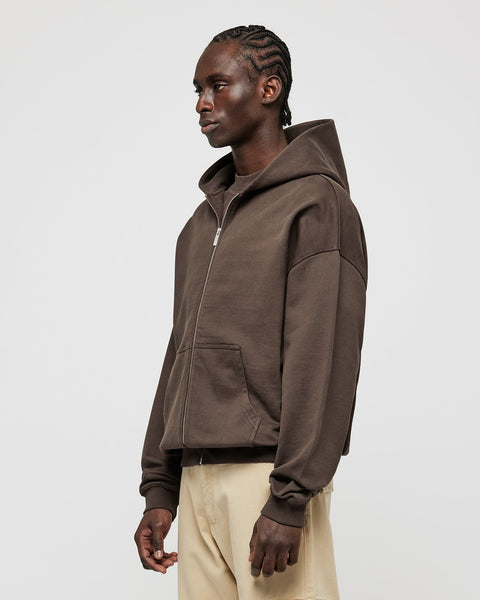 Heavy Chocolate Brown Basic Zip Hoodie