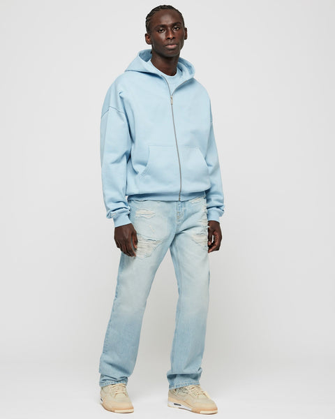 Heavy Babyblue Basic Zip Hoodie