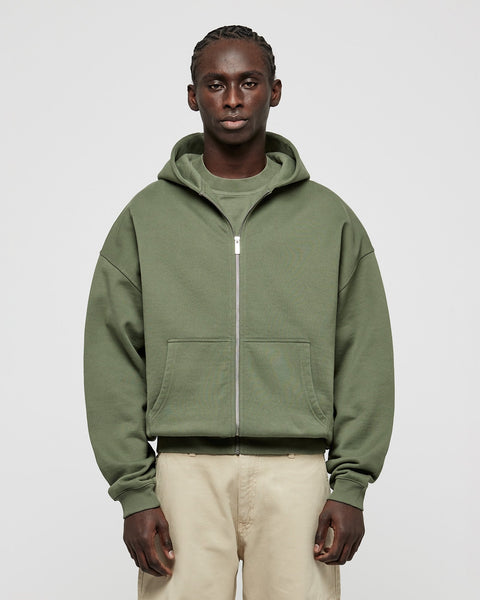 Heavy Smokey Green Basic Zip Hoodie