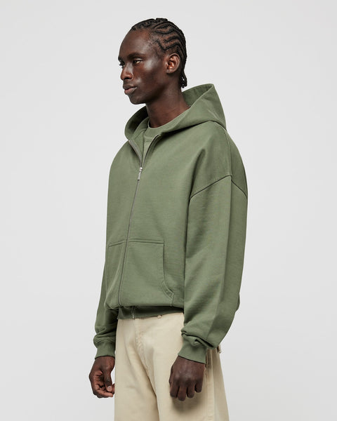 Heavy Smokey Green Basic Zip Hoodie